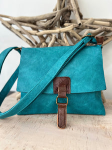 lusciousscarves Turquoise Faux Leather Small Square Crossbody Bag