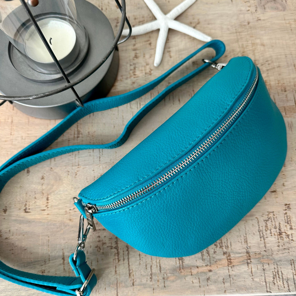 lusciousscarves Turquoise Italian Leather Bum Bag