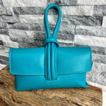 Load image into Gallery viewer, lusciousscarves Turquoise Italian Leather Clutch Bag with Loop Handle
