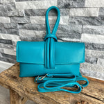 Load image into Gallery viewer, lusciousscarves Turquoise Italian Leather Clutch Bag with Loop Handle
