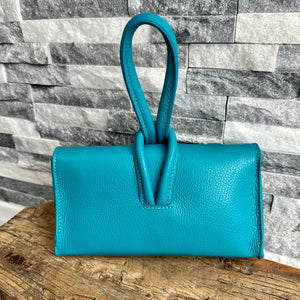 lusciousscarves Turquoise Italian Leather Clutch Bag with Loop Handle