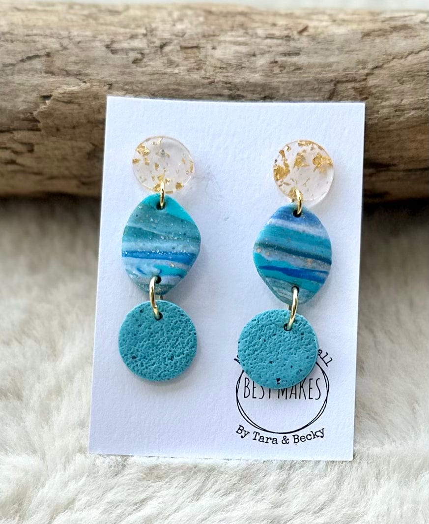 lusciousscarves Turquoise with Gold Fleck Trio Drop Earrings, Handmade in Cornwall.