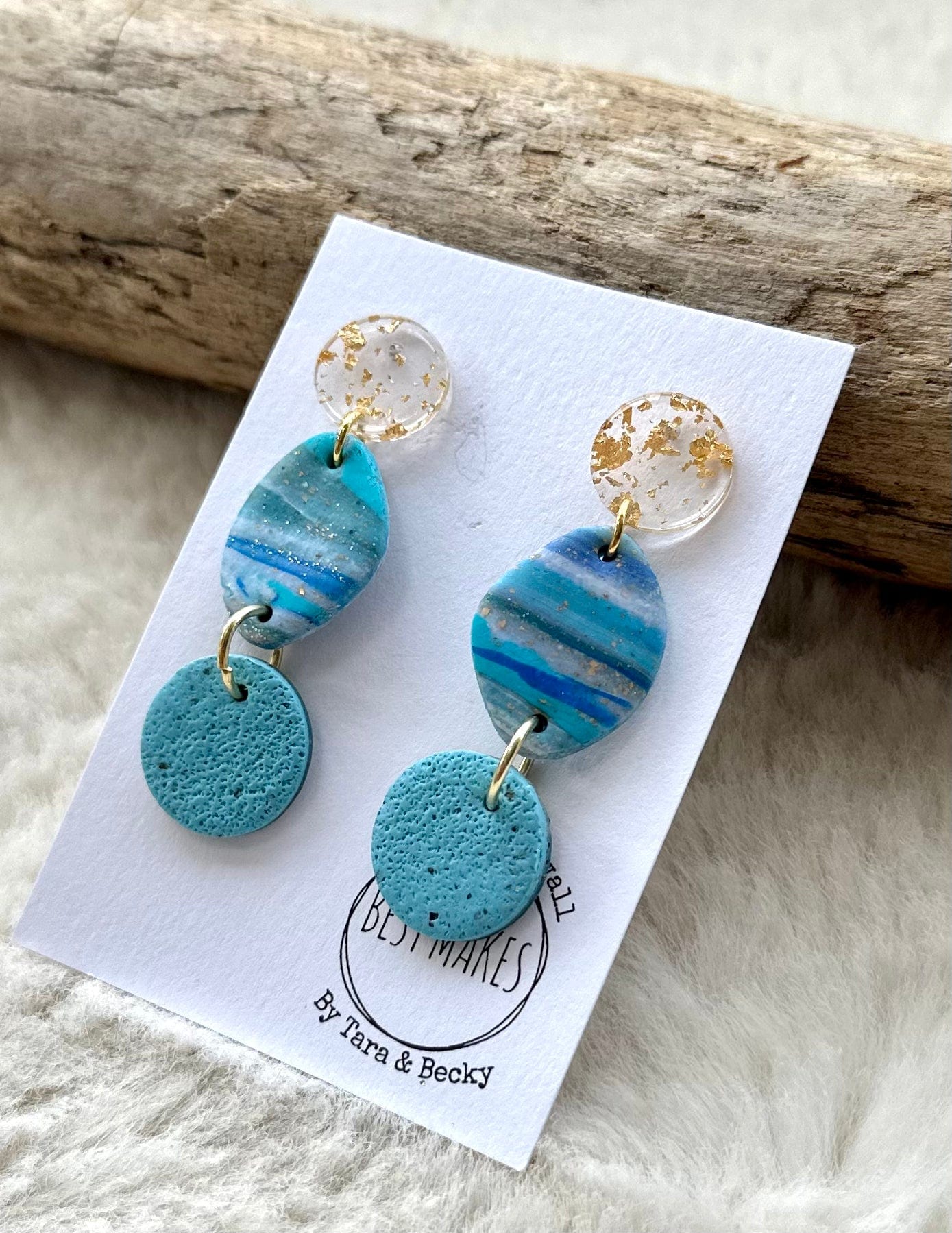 lusciousscarves Turquoise with Gold Fleck Trio Drop Earrings, Handmade in Cornwall.