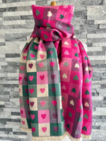 Load image into Gallery viewer, lusciousscarves Vibrant Pink Reversible Hearts and Checks Scarf .
