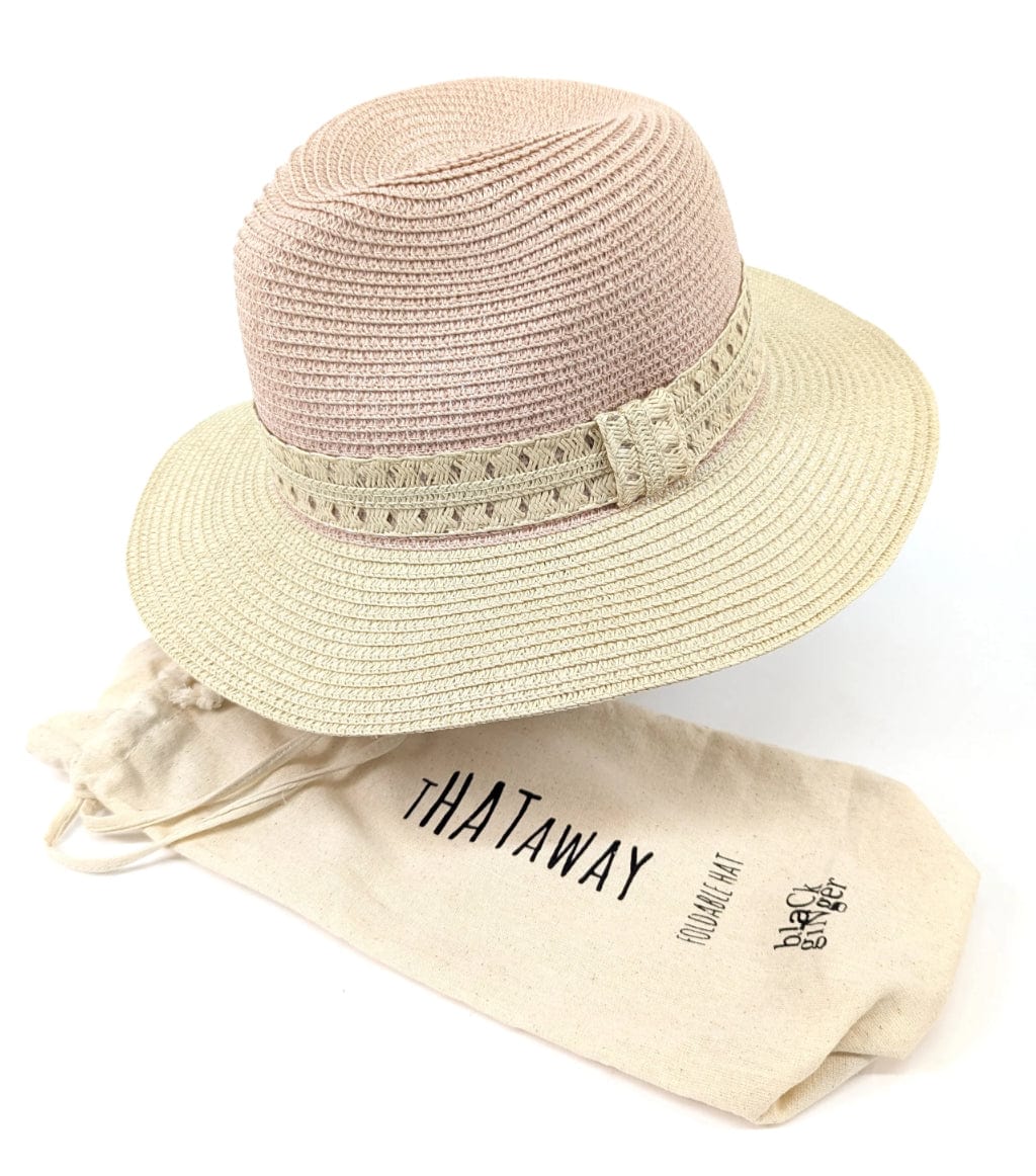 Vintage Style Packable Panama Hat , Two Tone Pink And Natural , Foldable Travel Hat .