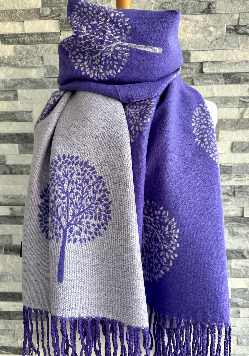 lusciousscarves Violet and Grey Reversible Mulberry Tree Scarf / Wrap , Cashmere blend