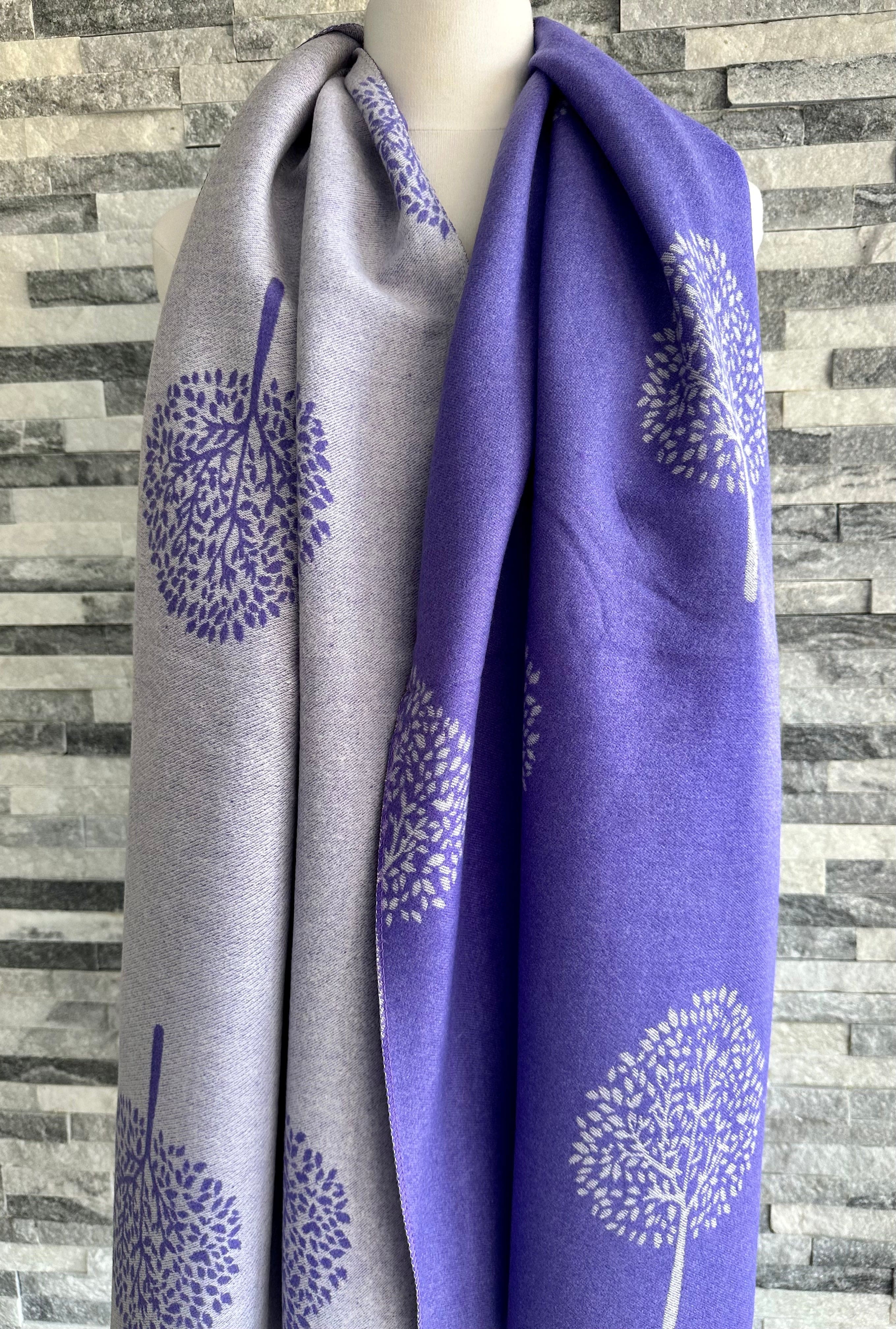 lusciousscarves Violet and Grey Reversible Mulberry Tree Scarf / Wrap , Cashmere blend