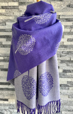 Load image into Gallery viewer, lusciousscarves Violet and Grey Reversible Mulberry Tree Scarf / Wrap , Cashmere blend
