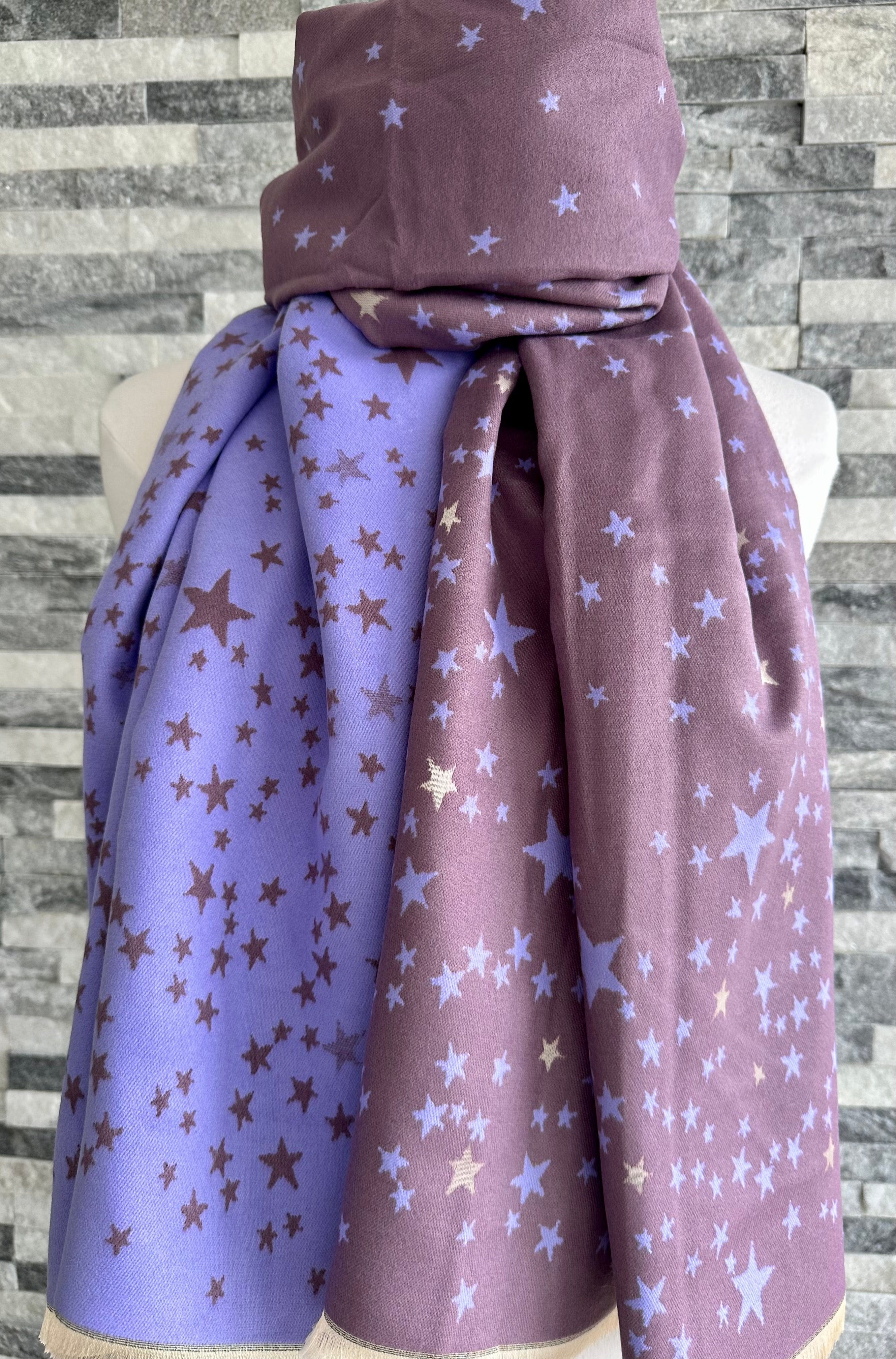 lusciousscarves Violet , Purple and Mauve Reversible Stars Scarf / Wrap