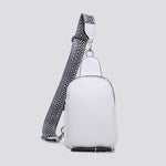 Load image into Gallery viewer, lusciousscarves White Faux Leather Double Zipped Sling Bag - Chest Bag with Patterned Canvas Strap
