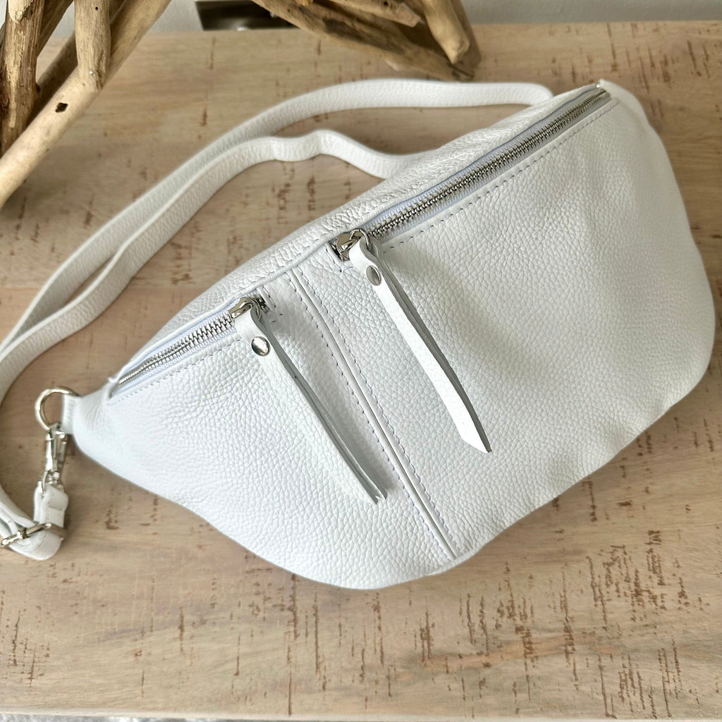 lusciousscarves White Italian Leather Sling Bag / Chest Bag