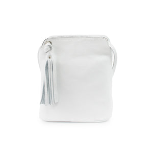 lusciousscarves White Italian Leather Small Crossbody Bag / Handbag with Tassel , Available in 11 Colours.