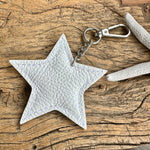 Load image into Gallery viewer, lusciousscarves White Italian Leather Star Padded Keyring.
