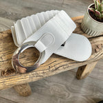 Load image into Gallery viewer, lusciousscarves White Ladies Faux Leather Stretchy Waist Belt with Chrome Loop and Hook.
