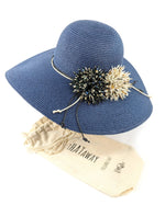 Load image into Gallery viewer, lusciousscarves Wide Brim Blooming Flowers Foldable , Rollable Navy Blue Sun Hat
