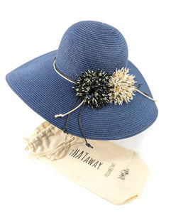 lusciousscarves Wide Brim Blooming Flowers Foldable , Rollable Navy Blue Sun Hat