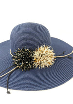 Load image into Gallery viewer, lusciousscarves Wide Brim Blooming Flowers Foldable , Rollable Navy Blue Sun Hat
