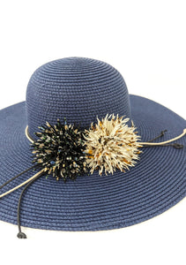 lusciousscarves Wide Brim Blooming Flowers Foldable , Rollable Navy Blue Sun Hat