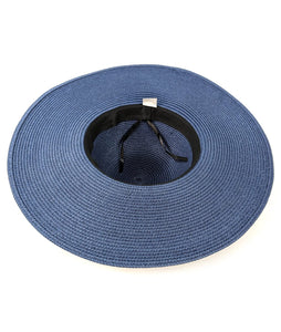 lusciousscarves Wide Brim Blooming Flowers Foldable , Rollable Navy Blue Sun Hat