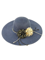 Load image into Gallery viewer, lusciousscarves Wide Brim Blooming Flowers Foldable , Rollable Navy Blue Sun Hat
