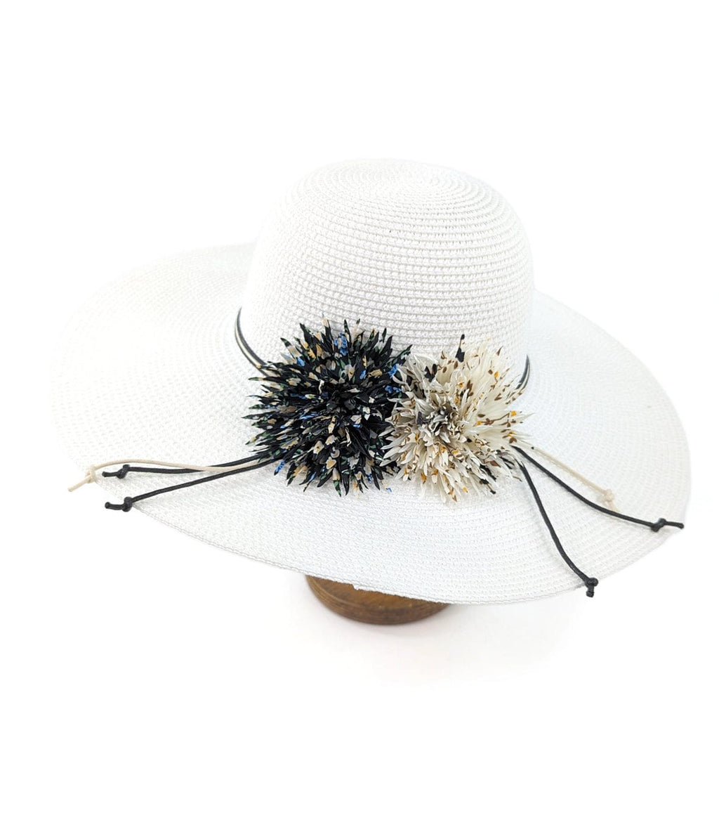 lusciousscarves Wide Brim Blooming Flowers Foldable , Rollable White Sun Hat