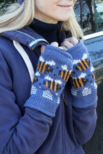 Load image into Gallery viewer, lusciousscarves wool handwarmer Pachamama Beehive Handwarmer Denim
