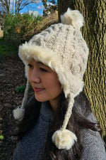 Load image into Gallery viewer, lusciousscarves wool handwarmer Pachamama Chamonix Fur Chullo Womens Oatmeal
