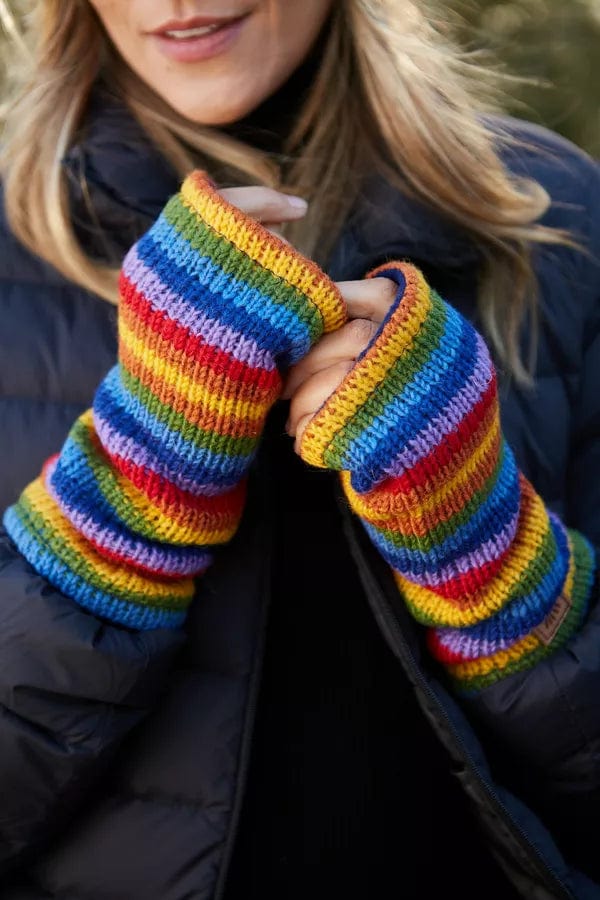 lusciousscarves wool handwarmer Pachamama Rainbow Handwarmers