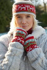 Load image into Gallery viewer, lusciousscarves wool handwarmer Pachamama Reindeer Christmas Handwarmer
