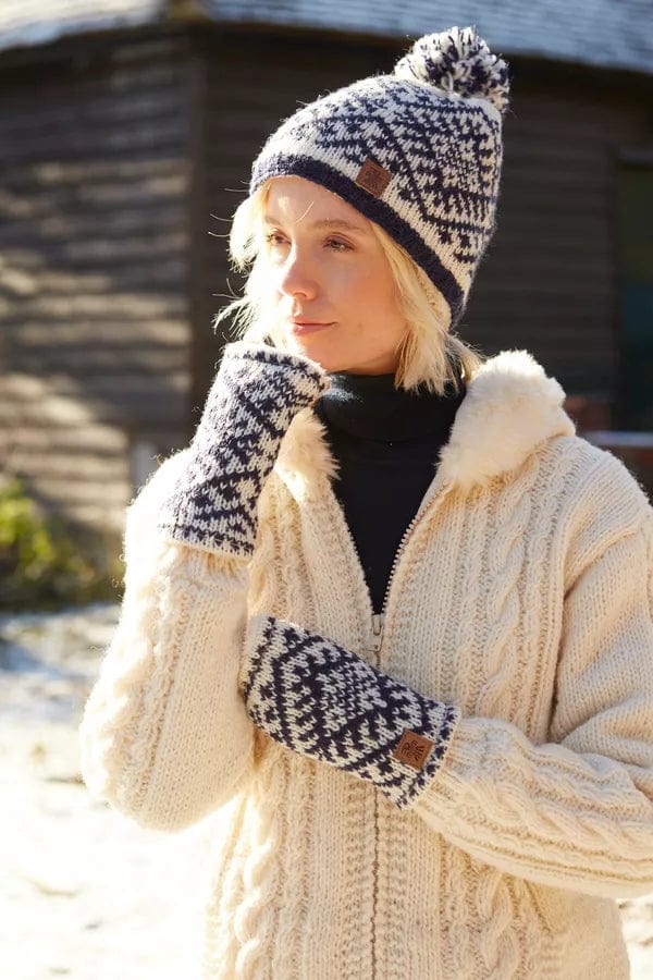 lusciousscarves wool hats Pachamama Alpine Bobble Beanie Navy
