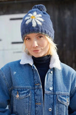 Load image into Gallery viewer, lusciousscarves wool hats Pachamama Daisy Bobble Hat Denim
