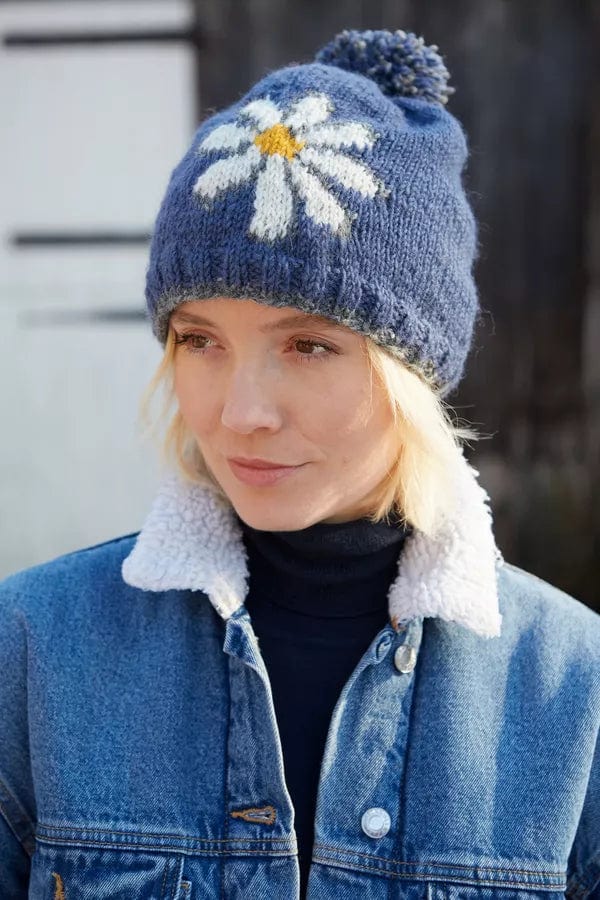 lusciousscarves wool hats Pachamama Daisy Bobble Hat Denim