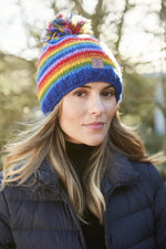 Load image into Gallery viewer, lusciousscarves wool hats Pachamama Rainbow Bobble Beanie
