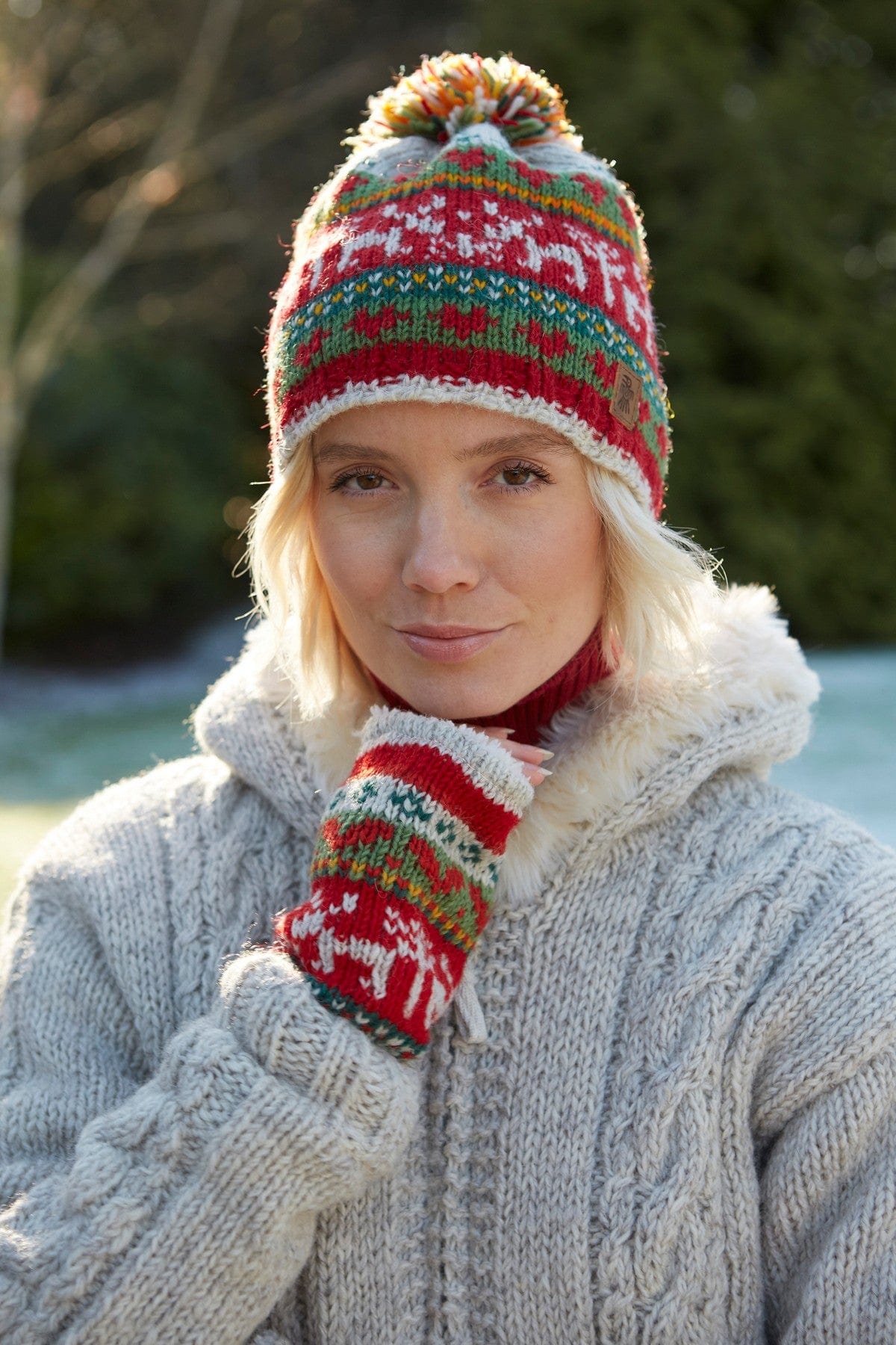 Pachamama Reindeer Christmas Bobble Beanie Womens luscious scarves