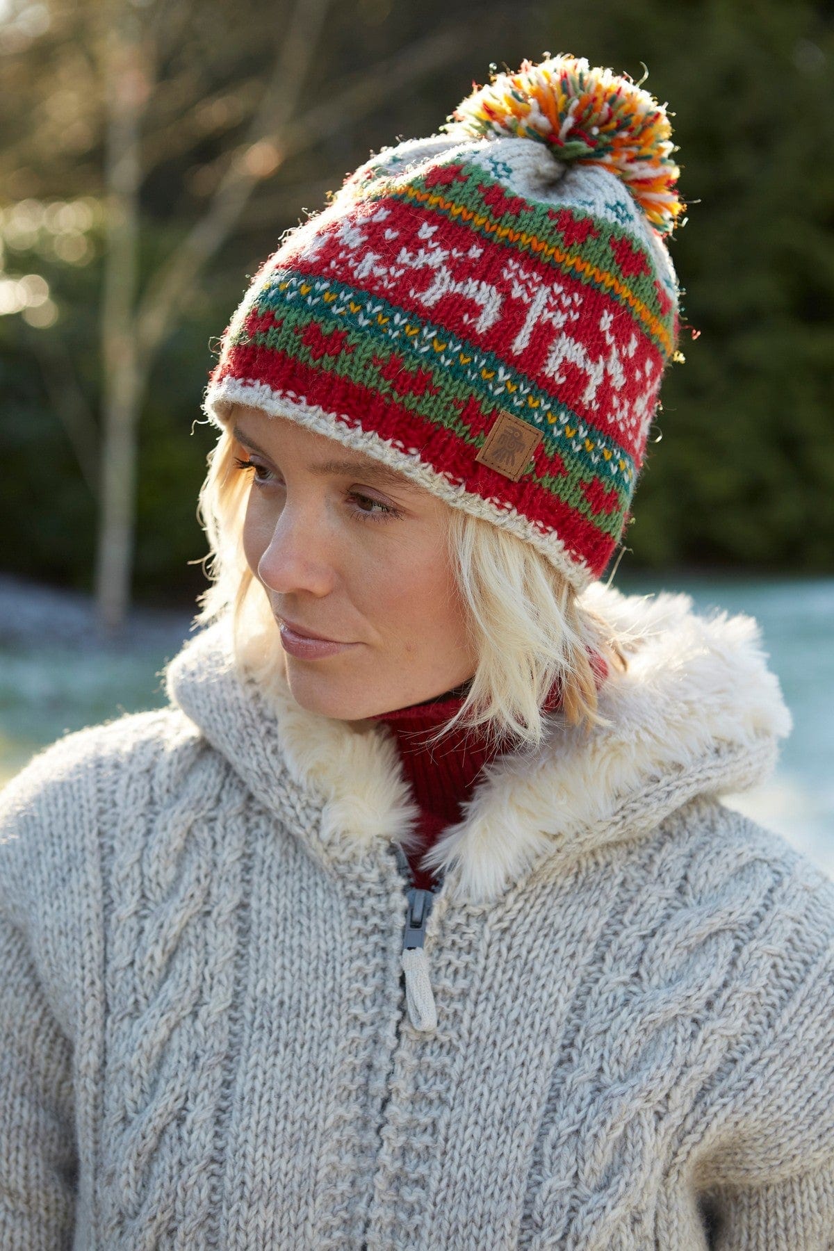 lusciousscarves wool hats Pachamama Reindeer Christmas Bobble Beanie