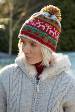 Load image into Gallery viewer, lusciousscarves wool hats Pachamama Reindeer Christmas Bobble Beanie
