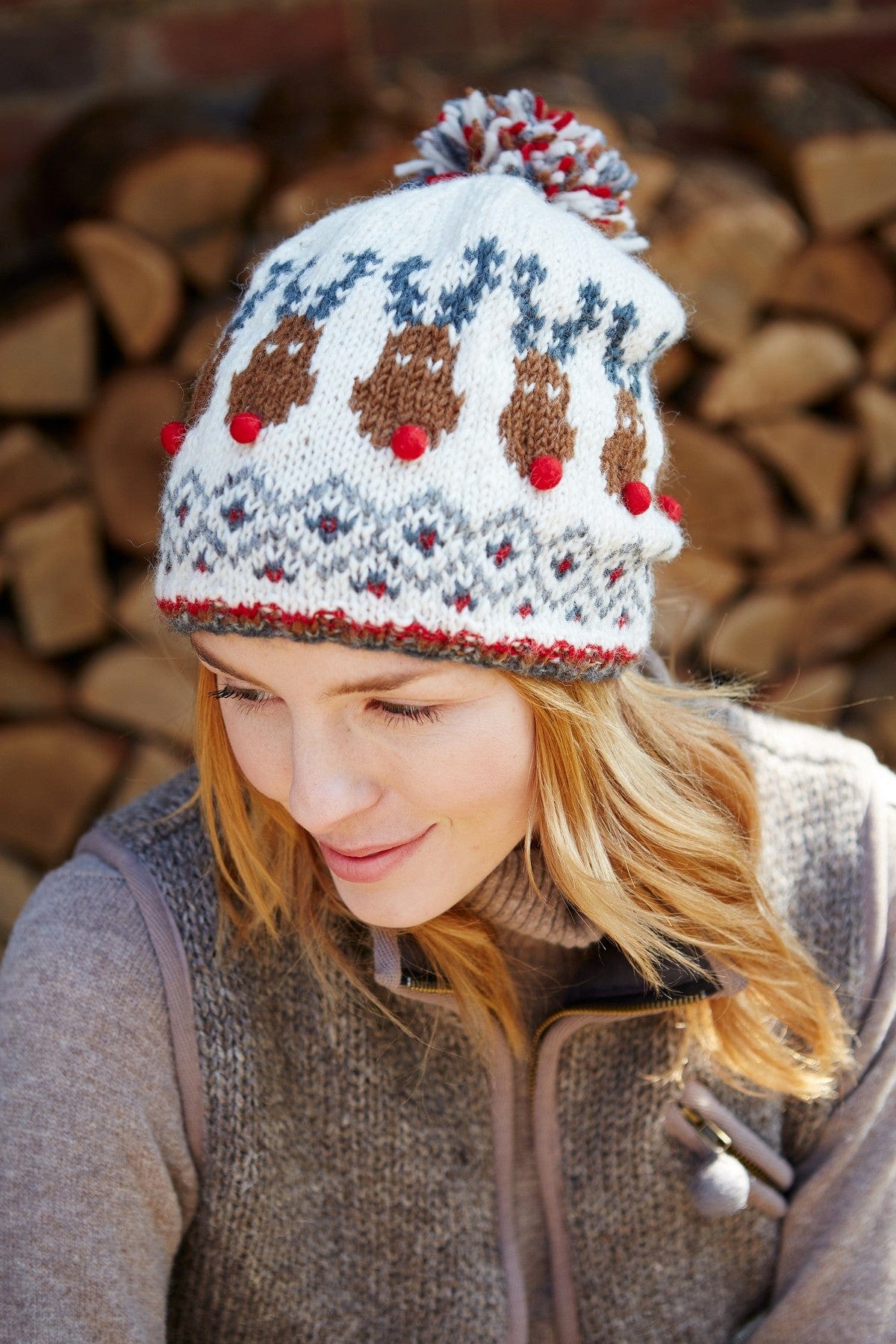 lusciousscarves wool hats Pachamama Rudolf Christmas Bobble Beanie