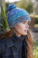 Load image into Gallery viewer, lusciousscarves wool hats Pachamama Sierra Nevada Bobble Beanie Blue
