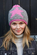 Load image into Gallery viewer, lusciousscarves wool hats Pachamama Star Bobble Beanie Grey
