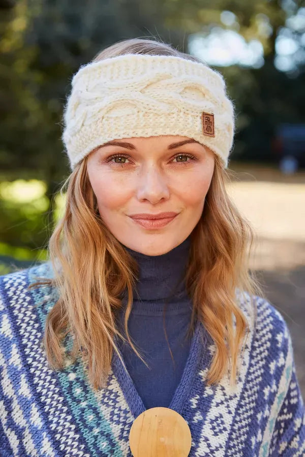 lusciousscarves wool head band Pachamama Chamonix Headband, Cream, Handmade. Womens
