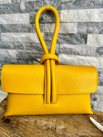 Load image into Gallery viewer, lusciousscarves Yellow Italian Leather Clutch Bag with Loop Handle
