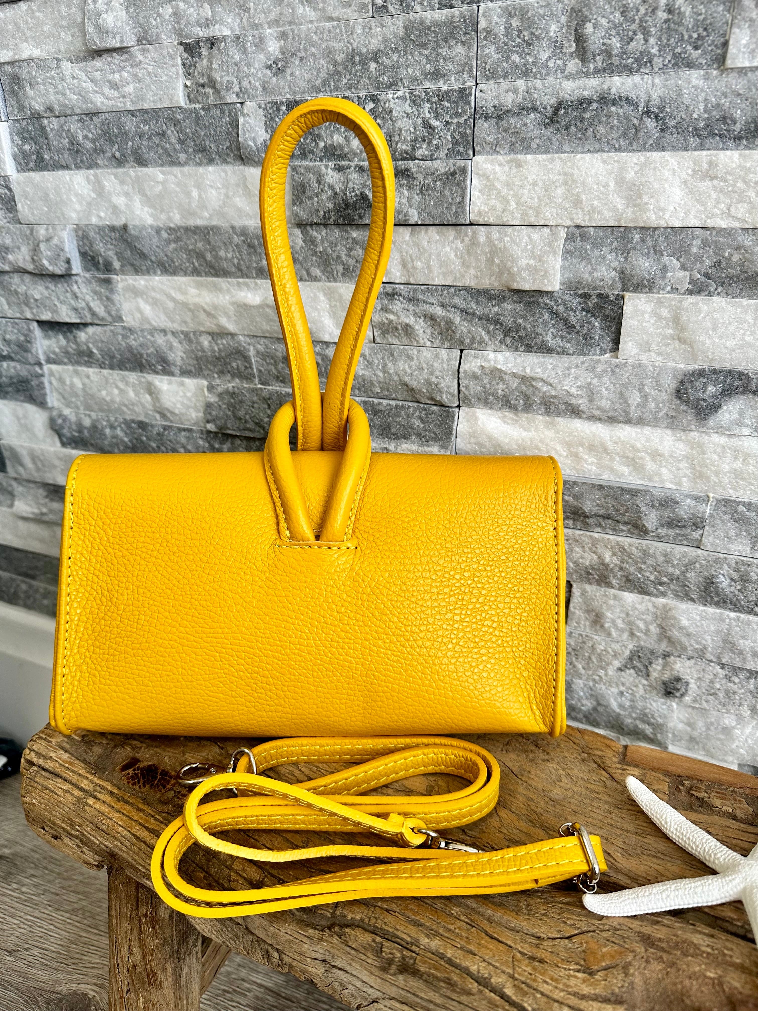 lusciousscarves Yellow Italian Leather Clutch Bag with Loop Handle