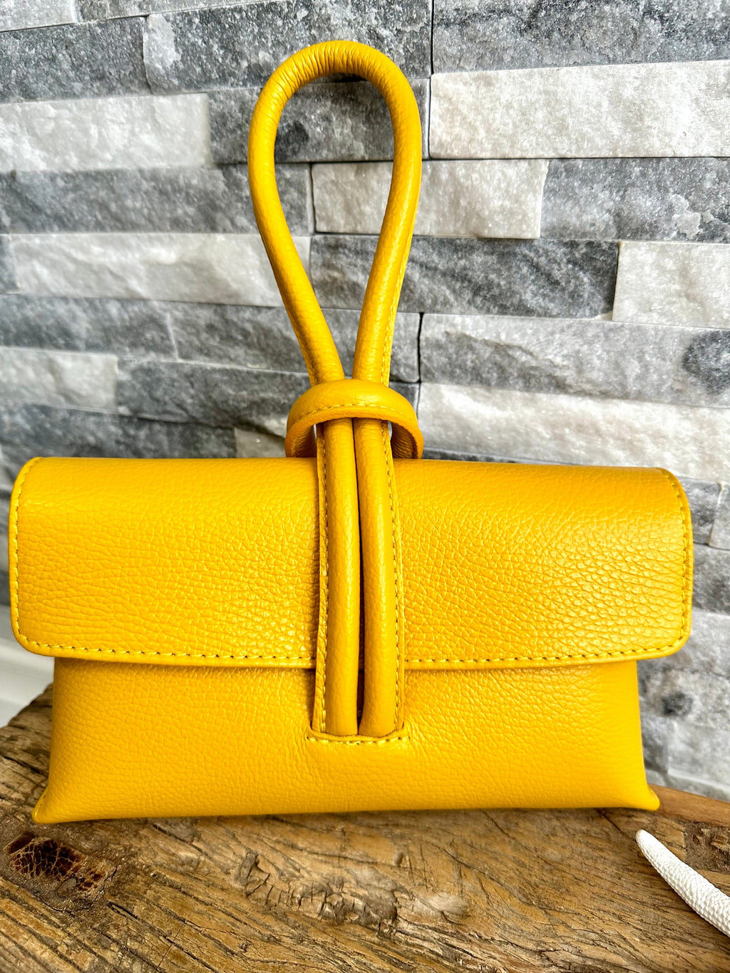 lusciousscarves Yellow Italian Leather Clutch Bag with Loop Handle
