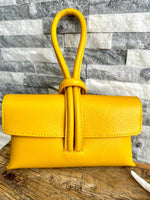 Load image into Gallery viewer, lusciousscarves Yellow Italian Leather Clutch Bag with Loop Handle
