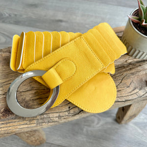 lusciousscarves Yellow Ladies Faux Leather Stretchy Waist Belt with Chrome Loop and Hook.