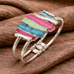 Load image into Gallery viewer, Miss Milly Bracelets Miss Milly Multi Colour Resin Bar Silver Tone Bangle Bracelet
