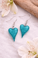 Load image into Gallery viewer, Miss Milly Earrings Miss Milly Deep Turquoise  Textured Heart Drop Earrings
