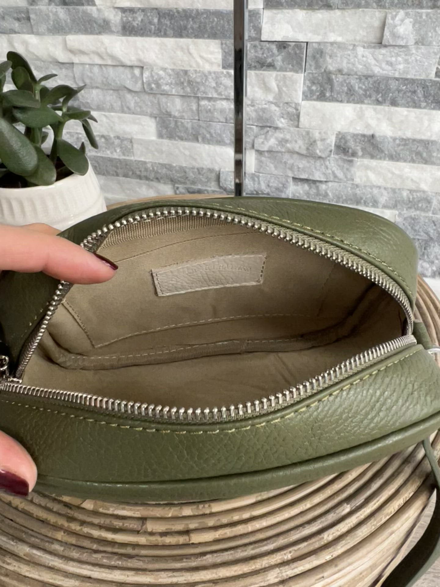 Leather tassel camera style crossbody bag / handbag