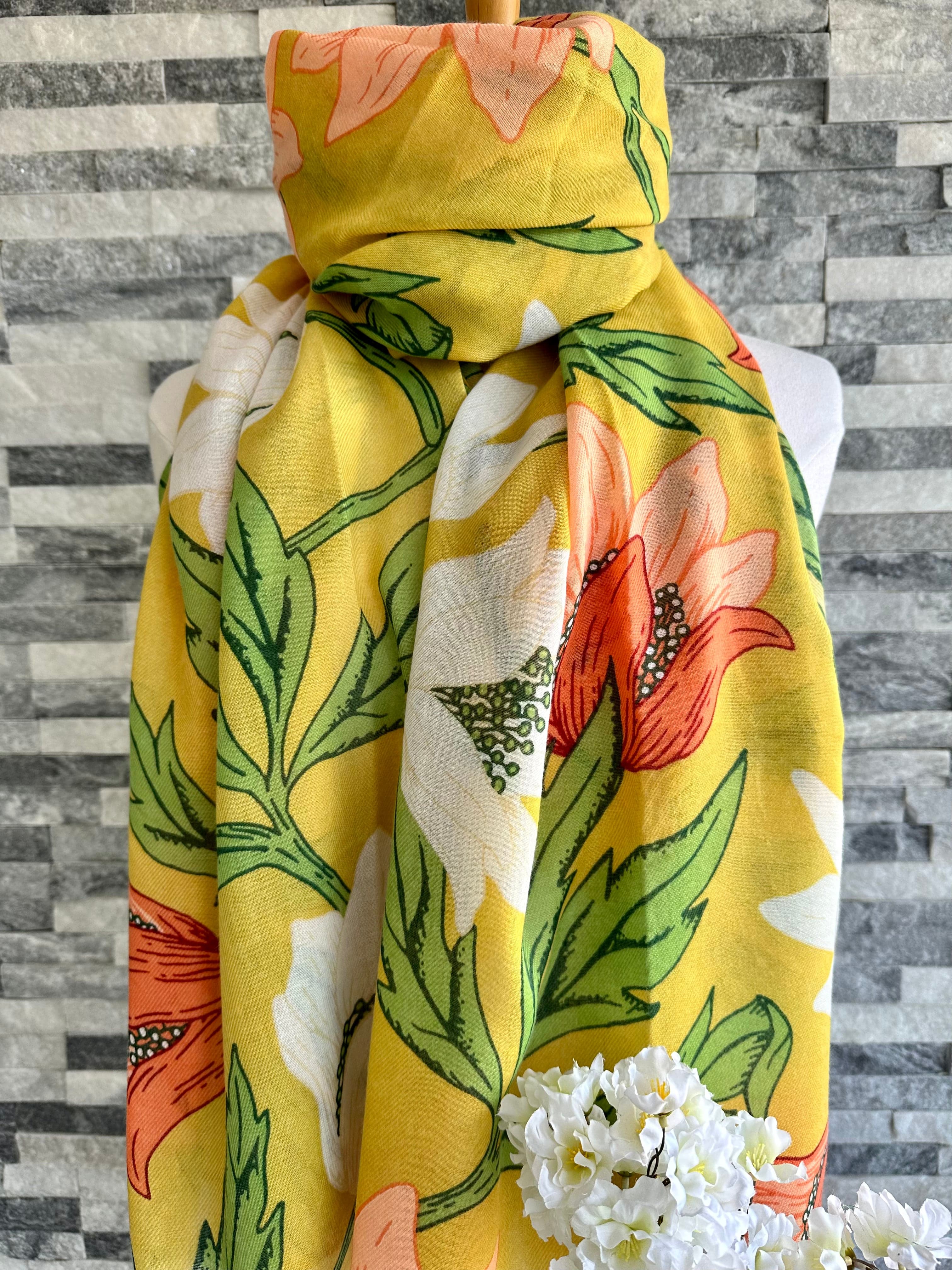 lusciousscarves Apparel & Accessories Yellow Anemone Floral Scarf.