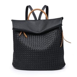 lusciousscarves Backpacks Black Woven Design Faux Vegan Leather Backpack